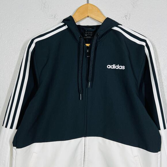 Adidas Lightly Ribbed Athletic Jacket Coat Colorblock Black White Full Zip - S - Picture 2 of 5
